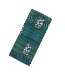 Sea Green Handloom Tussar Silk Saree With Printed Floral Motifs-TU2729