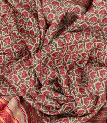 Peach Handloom Chanderi Cotton Saree With Printed Floral Motifs-CC1259