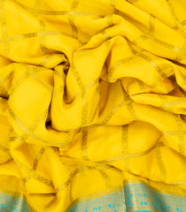 Mustard Woven Mysore Crepe 9 Yards Silk Saree With Pure Zari Checks & Contrast Border-MS3193