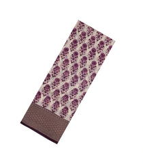 Lilac Printed Chanderi Cotton Saree With Zari Border-CC1512