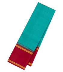Turquoise Handloom Korvai Kanchipuram Silk Saree With Contrast Temple Border-KA13919