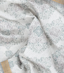 Off White Woven Synthetic Jute Saree With Printed Floral Motifs-BL4175
