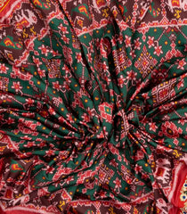 Dark Green Handloom Blended Silk Saree With Ikat Motifs & Hand Embroidered Selvage-EN1714