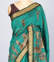 Aquamarine Woven Synthetic Viscose Saree With Printed Kalamkari Motifs-BL4642