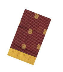Maroon Handloom Silk Cotton Saree With Checks & Buttas-SC4737