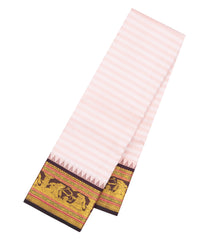 Baby Pink Handloom Korvai Kanchipuram Silk Saree With Stripes & Lord Ram Border-KA16692