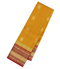 Mustard Handloom Korvai Kanchipuram Silk Saree With Checks & Buttas-KA15896