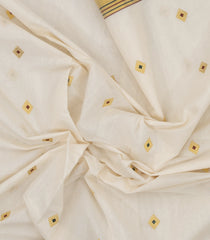 Off White Handloom Kerala Cotton Saree With Meena Buttas-KEC1049