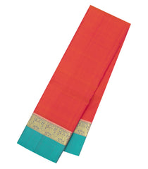 Red Handloom Kanchipuram Silk Saree With Contrast Border-KA16315