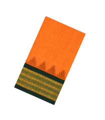 Mango Yellow Handloom Korvai Silk Cotton Saree With Green Temple Border-SC3898