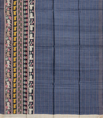 Dark Grey Handloom Tussar Silk Saree With Stripes & Printed Motifs-TU3442