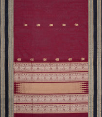 Maroon Handloom Silk Cotton Saree With Zari Buttas & Contrast Border-SC4803