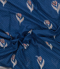Indigo Printed Jaipur Cotton Saree With Printed Floral Motifs-JC1760