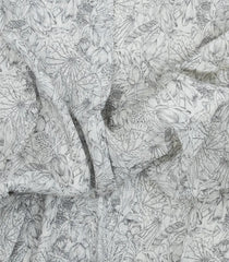 White Printed Pure Linen Saree With Black Floral Motifs-LI0791