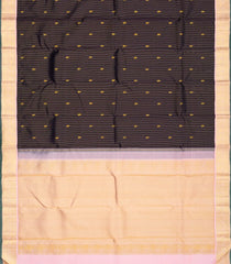 Black Handloom Korvai Kanchipuram Silk Saree With Stripes & Buttas-KA12513