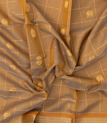 Taupe Handloom Silk Cotton Saree With Zari Checks-SC4276