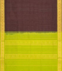 Dark Brown Handloom Silk Cotton Saree With Zari Stripes & Contrast Border-SC4751