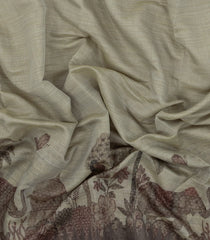 Taupe Printed Synthetic Linen Saree with Jhalar-BL5337