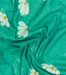 Aquamarine Printed Synthetic Linen Saree With Floral Motifs-SY0052