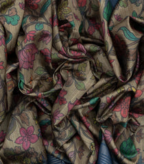 Grey Woven Synthetic Dupion Saree With Printed Kalamkari Motifs-BL4337