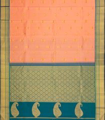 Peach Handloom Korvai Kanchipuram Silk Saree With Meena Buttas-KA15457