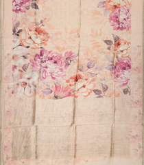Peach Handloom Linen Saree With Printed Floral Motifs-LI0641