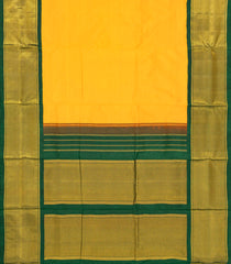 Yellow Handloom Korvai Kanchipuram 9 Yards Silk Saree With Green Border-KA13389
