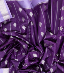 Purple Woven Dupion Silk Saree With Floral Motifs & Contrast Border-DS0541