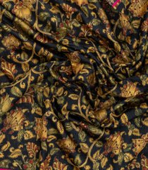 Black Woven Tussar Silk Saree With Printed Floral Motifs-TU3119