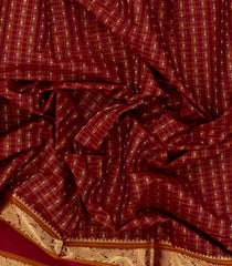 Crimson Handloom Kanchi Cotton Saree With Checks & Buttas-KC1648