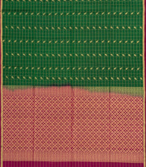 Dark Green Handloom Soft Silk Saree With Zari Checks & Buttas-SO4430