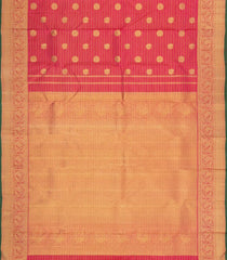 Red Handloom Kanchipuram Silk Saree With Stripes & Buttas-KA15288