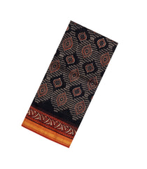 Black Printed Chanderi Cotton Saree With Zari Border-CC1486