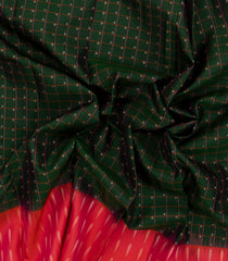 Bottle Green Handloom Soft Silk Saree With Checks & Contrast Border-SO4418