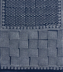 Navy Blue Printed Jaipur Cotton Saree With Printed Floral Motifs-JC1781