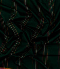 Bottle Green Handloom Bengal Cotton Saree With Stripes-BG1600