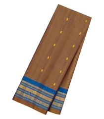 Dark Beige Handloom Gadwal Silk Cotton Saree With Buttas-GA0416