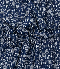 Indigo Printed Jaipur Cotton Saree With Tribal Motifs-JC1812