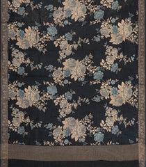 Black Printed Chanderi Cotton Saree With Zari Border-CC1688