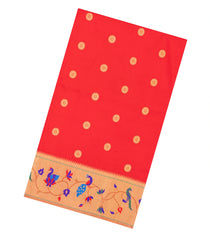 Red Handloom Paithani Silk Saree With Meena Border & Pallu-PA1127