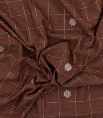 Brown Handloom Bengal Cotton Saree With Checks & Buttas-BG1923-Brown