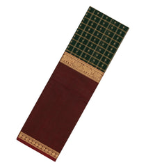 Bottle Green Handloom Muppagam Kanchi Cotton Saree With Checks & Contrast Border-KC1646