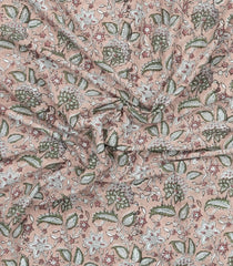 Taupe Printed Jaipur Cotton Saree With Floral Motifs-JC1878