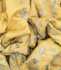 Sandal Woven Blended Linen Saree With Embroidered Bird Motifs-BL3864