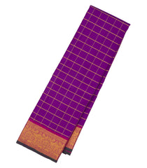 Purple Handloom Kanchipuram Silk Saree With Zari Checks-KA13457