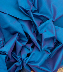 Blue Handloom Silk Cotton Saree With Stripes & Contrast Border-SC3696