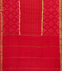 Red Woven Mysore Crepe Silk Saree With Stripes & Bandhani Motifs-MS3889