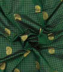 Dark Green Handloom Silk Cotton Saree With Checks & Buttas-SC4732