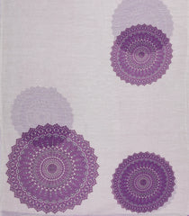 Off White Printed Synthetic Linen Saree With Lilac Floral Motifs-SY0161