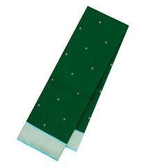Dark Green Handloom Korvai Kanchipuram Silk Saree With Buttas-KA15007